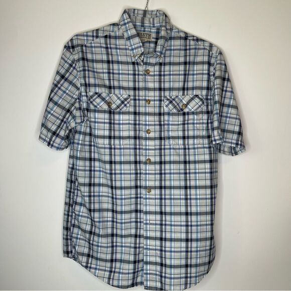 Duluth Trading Company Navy-White-Gray SS Plaid Shirt Size Medium Tall - Picture 4 of 5